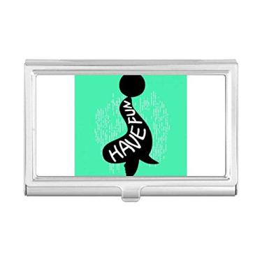 Imagem de Porta-cartão de visita natural com desenho de animal de selo preto