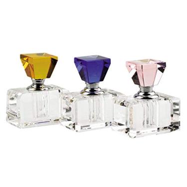 Imagem de Badash Garrafas de perfume de cristal arco-íris – Conjunto de 3 peças recarregáveis com tampas rosqueadas – Decoração de cristal facetado feita à mão para penteadeira ou cômoda