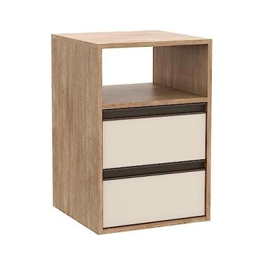 Imagem de Mesa de Cabeceira 2 Gavetas 1 Nicho Linea Belmax Carvalho/off White