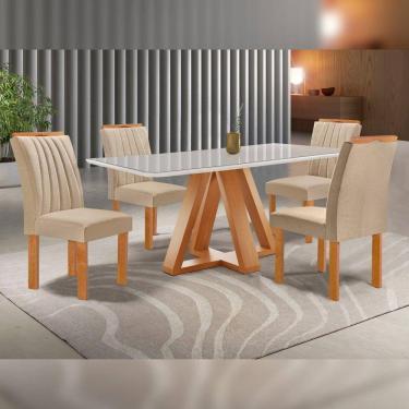 Imagem de Conjunto Mesa Tampo Smart Plus Vidro Kyra 120cmx90cm 4 Cadeiras Arizona Cinamomo/Off White/Suede Cru