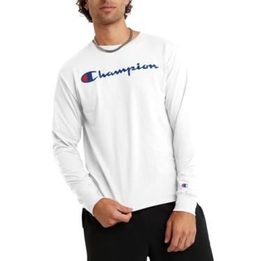 Imagem de Champion Camiseta masculina de manga comprida, camiseta clássica masculina (regular ou grande e alta), Escrita branca, GG