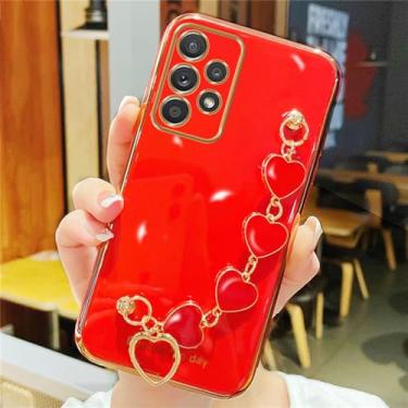 Imagem de Coração corrente de pulso caso telefone para samsung galaxy a13 a32 a53 a73 a30 a53 a11 a31 a71 a52 a72 a21s s21 chapeamento pára-choques capa, vermelho, para a02s