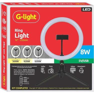 Imagem de Ring Light Iluminador Led 10 Polegadas 24cm Usb Tripé 19cm - G-Light