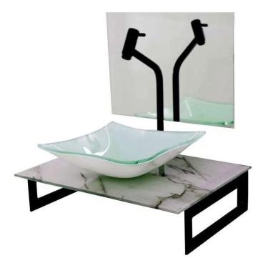 Imagem de Gabinete De Vidro Banheiro 50cm X 40cm Marmore Branco Com Espelho Ekasa