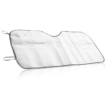 Imagem de 130*60 cm/51*23 polegadas Sombra do pára-brisa do carro, protetor de sombra bloqueia os raios UV com 2 ventosas, guarda-sol para manter seu veículo fresco e livre de danos