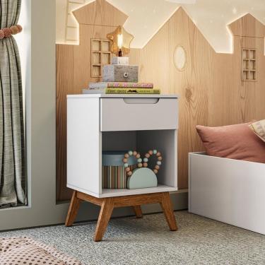 Imagem de Mesa de Cabeceira Infantil Retrô 1 Gaveta Sonhare Branco