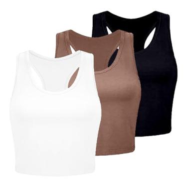 Imagem de 3 peças regatas femininas de algodão básicas costas nadador sem mangas esportivas para treino, Tops de verão rosa, P