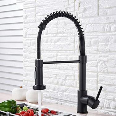Imagem de Torneira da cozinha pull out stream pulverizador deck montado preto fosco misturadora rotação de 360 graus pia da cozinha quente e fria, preto fosco a