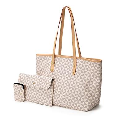 Imagem de DFU Bolsas de ombro femininas bolsas de mão moda carteira xadrez bolsa de ombro alça superior bolsa bolsa bolsa conjunto de 3 peças, Branco