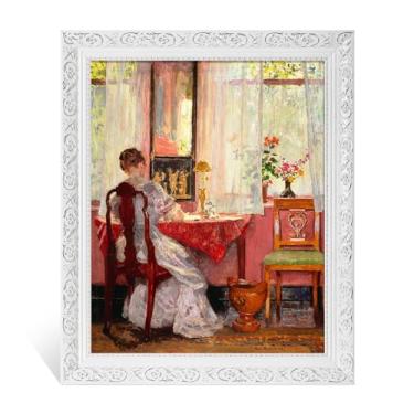 Imagem de FOLKOR Moldura de madeira maciça para pinturas em tela de 22 x 30,5 cm, moldura de lona ornamentada branca antiga para pôsteres de retratos de paisagem (apenas moldura vazia, sem acrílico e placa de