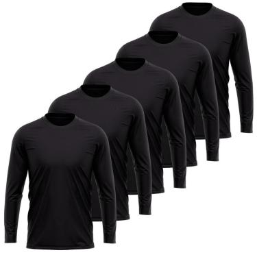 Imagem de Kit 5 Camisetas Manga Longa Masculina Dry Proteção UV Básica Lisa Academia Treino Fitness-Masculino