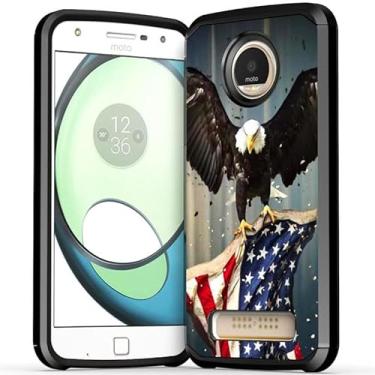 Imagem de Cass Creations Capa compatível com Motorola Moto Z Play Droid (XT1635), capa protetora de camada dupla à prova de choque - águia americana voando com bandeira