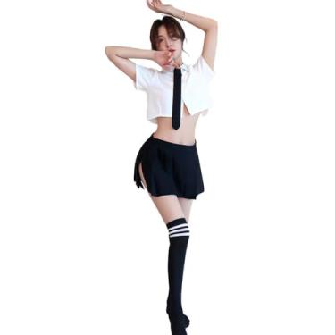 Imagem de Temptshow Women's sexy cosplay student uniform Japanese anime cute JK short skirt underwear (black white1)