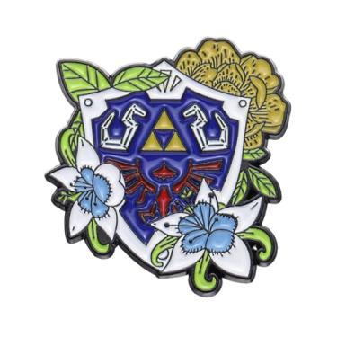 Imagem de Broche de esmalte The Legend of Zelda, broches de escudo azul, emblemas de lapela, desenho animado, joias engraçadas, presente, Metal, Pedra preciosa na