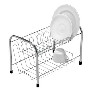 Imagem de Escorredor de Louça Duplo 11 Pratos e 6 Copos Cromado Organização Cozinha