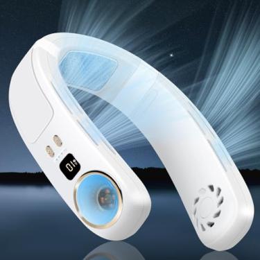 Imagem de UOFON Ar condicionado para pescoço ventilador de pescoço portátil recarregável sem lâmina ventiladores de pescoço que sopram ar frio refrigerador pessoal portátil com placa de resfriamento, ventilador