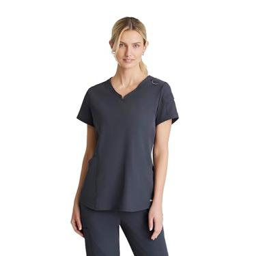 Imagem de BARCO Skechers Vitality Aura Scrub Top para mulheres - Blusa médica com gola V curvada, 3 bolsos, blusa feminina elástica em 4 direções, estanho, PP