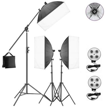 Imagem de Kit Iluminação Easy SB-03B 3x Softbox 50x70 com Girafa e Tripés de 1.90m (Sem Lâmpada)