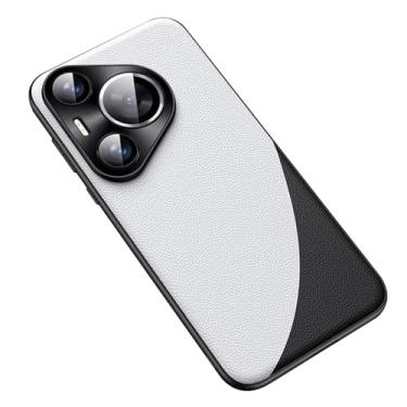 Imagem de POYUFRG Capa branca, 70 Ultra, fina para Huawei Pura 70 Ultra/70 Pro/70 Pro+/70, capa de proteção de lente de metal, capa de telefone de couro durável à prova de choque