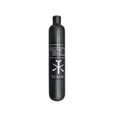 Imagem de TUXING 30mpa 4500psi 0.58l 580cc fibra de carbono cilindro de gás paintball hpa tanque caça para pcp rifle de ar arma cilindro rosca m18 * 1.5 pequena fibra de carbono preta