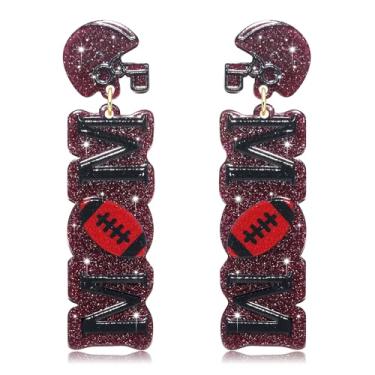 Imagem de Brincos de dia de jogo para mulheres, acessórios de futebol americano, capacete de futebol, brincos com pingente de gota, acessórios de festa, Zinco, Sem pedra preciosa