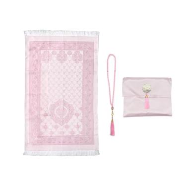 Imagem de Hitopin Tapete de oração muçulmana e miçangas com bolsa de tecido elegante Slub, tapete de oração islâmica, tapete de oração muçulmano, cobertor de oração do Ramadã, para presentes, muçulmano,
