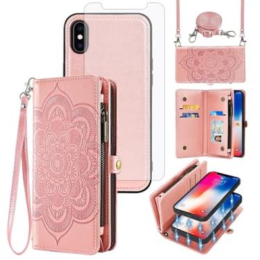 Imagem de Asuwish Capa de telefone para iPhone Xs X 10 10s carteira com zíper destacável capa celular com alça protetora de tela flor porta-cartão iPhoneX iPhoneXs iPhone10 i PhoneX SX 10x 10xs X's mulheres