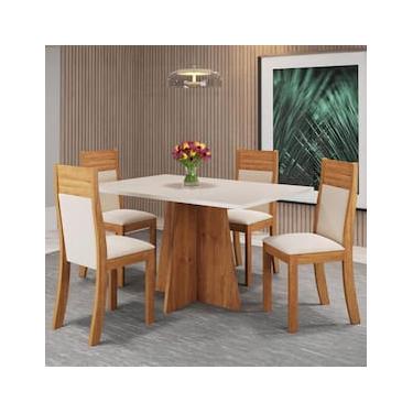 Imagem de Mesa de Jantar Retangular Viero Vivere com 4 Cadeiras Roma Estofadas e Revestidas