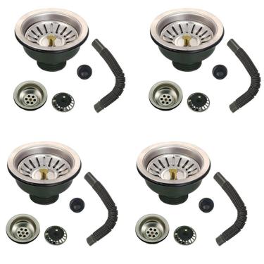 Imagem de Ralo Valvula Dreno de Pia Filtro 10x10 Sifao Kit 4 Unidades Tubo de Escoamento Cozinha Lavanderia Lavabo Casa Apartamento
