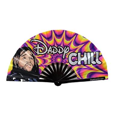 Imagem de PandaTak Ventoinhas dobráveis de orgulho gay, leque de bambu grande engraçado de 33 cm com tinta reativa UV, para festas de circuito LGBTQ, festivais EDM e raves (Daddy Chill)