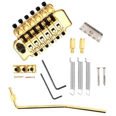 Imagem de Swhmc Conjunto de peças de ponte e ponte de guitarra elétrica dourada ponte tremolo com barra dupla trava Floyd Rose tipo