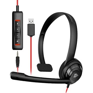 Imagem de NUBWO HW02 Fone de ouvido USB com microfone com cancelamento de ruído e controle em linha, fone de ouvido de computador ultra confortável para laptop, fone de ouvido com fio para call center de