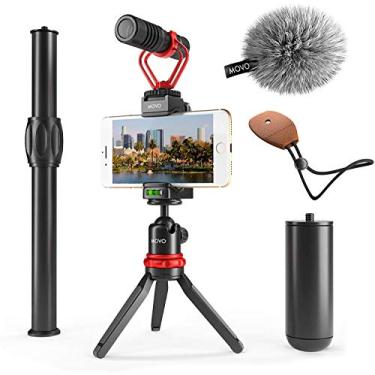 Imagem de Movo VXR10+ Kit de vlogging para smartphone com mini tripé, alça de telefone e microfone de vídeo compatível com iPhone e Android - para YouTube, TIK Tok, filmagem, vlogging