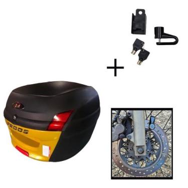 Imagem de Baú Bauleto 34l Awa + Cadeado Trava Disco Moto Antifurto, Dourado