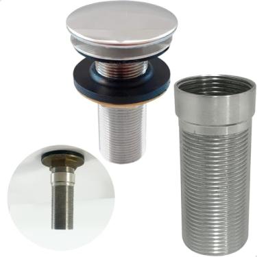 Imagem de Dona D Cor, Valvula Click Com Prolongador Inox 14cm Para Cuba De Apoio 7/8 Ralo De Pia Banheiro Valvula Longa Escoamento Para Cuba De Sobrepor Prata