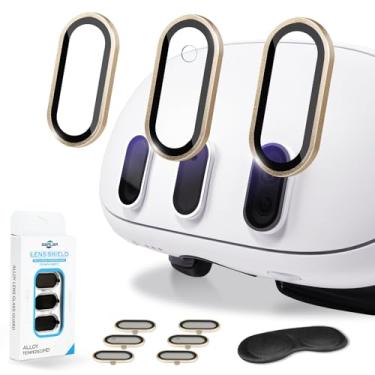 Imagem de 2 Pack Camera Lens Protector and 1 Build-in Lens Cover for Oculus Meta Quest 3 Accessories, Alloy Frame, 9H Hardness Tempered Glass, Anti-Scratch, High Definition, Case Friendly, Gold