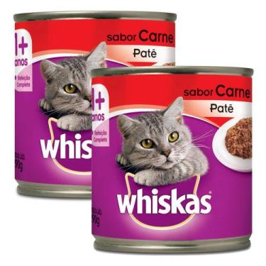 Imagem de Kit 2 Ração para Gatos Whiskas Adulto 1+ Anos Patê Sabor Carne Lata 29