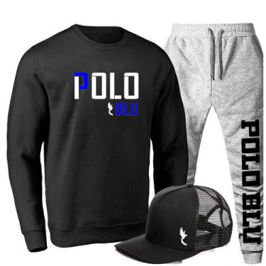 Imagem de Conjunto Moletom Casual Masculino Sem Capuz + Boné Dia a Dia - Polo Bl