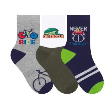 Imagem de Kit 3 Pares De Meias Infantil Unissex Sortidas Algodão Selene 2451, 25