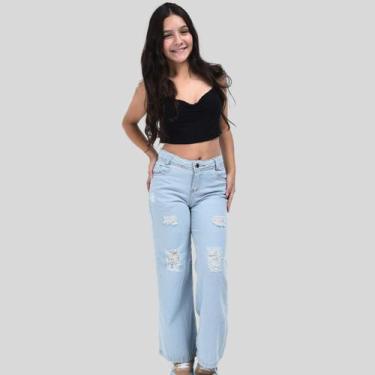 Imagem de Calça jeans pantalona destroyed infantil juvenil 10 ao 16 - RJIMPORTS,