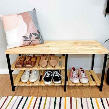 Imagem de Sapateira Banco Sarrafeada Style Industrial de Ferro e Madeira Natural