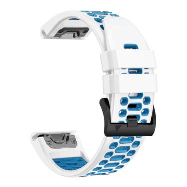 Imagem de WIIKAI Pulseiras de substituição para relógio, compatíveis com Garmin Fenix 8 51 mm/Garmin Fenix 7X/7X pro/Fenix 6X GPS/6X PRO pulseira de silicone de substituição (branco e azul, 26 mm)