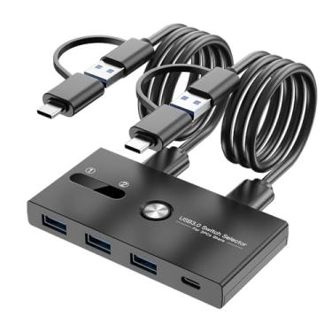 Imagem de ZIYUETEK Switch Usb C, Switcher Usb 2 Computadores Compartilhando Dispositivos Usb C e A, Switcher Usb de 4 Portas Compartilhando Teclado e Mouse, Hub de Switch Usb de Impressora/Scanner com 2 Cabos U