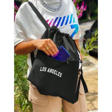 Imagem de Mochila Saco Nylon LOS ANGELES Academia Esportiva Gym Bag Fitness Unis