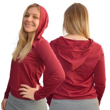 Imagem de Blusa Feminina Fitness Manga Longa Capuz Dryfit Academia Proteção Uv50