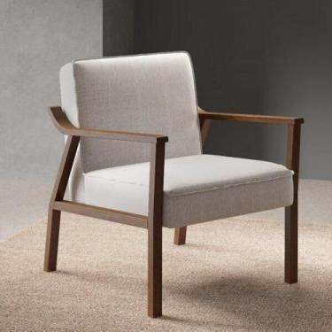 Imagem de Poltrona Antônia Estofada em Tecido Linho - Nogueira/Cinza - Volttoni,