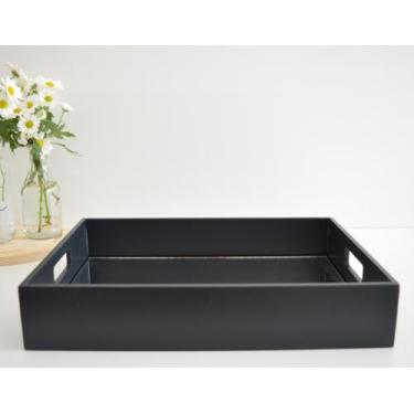 Imagem de Bandeja B095 Preta Mdf Decoração Espelho Festa Cha Cafe Tacas Copos Be