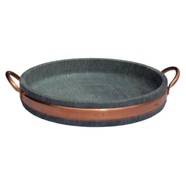 Imagem de Assadeira de Pedra Sabão com Alça de Cobre 29,0 Cm - Industria São Jos