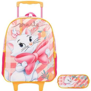 Imagem de Kit Mochila Escolar Gatinha Marie Rodinha Tam G Com Estojo - Xeryus