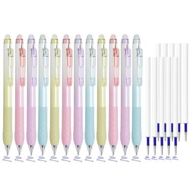 Imagem de BAYTORY 22 canetas e refis de gel apagáveis de ponta fina, caneta de tinta azul retrátil de 0,5 mm, escrita suave, confortável de usar para palavras cruzadas (multicolorida e 10 refis de tinta azul)